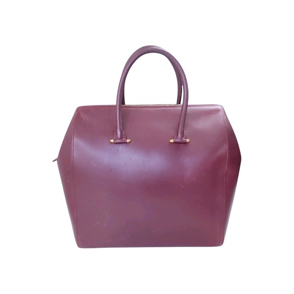 Cartier Leather Travel Bag Handbag Red Bordeaux‎ Burgundy Large Boston Satchel - Picture 1 of 16